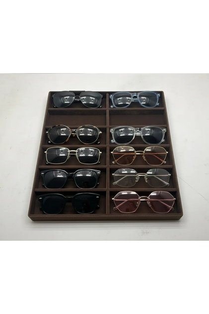 Havana Model Suede Fabric Brown Color 38/36 cm Compartmented Glasses Stand Box