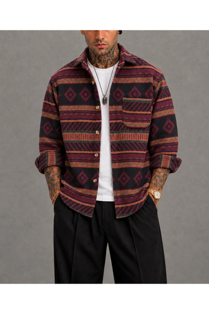 Oversize Bohemian Cotton Stamped Shirt