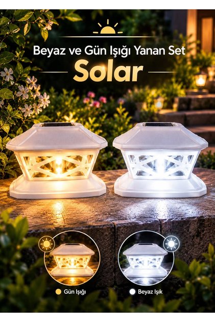 2li Solar Beyaz Bahçe Lambası Güneş Enerjili Dekoratif 2 Renk Yanan Bahçe Yol Aydınlatma
