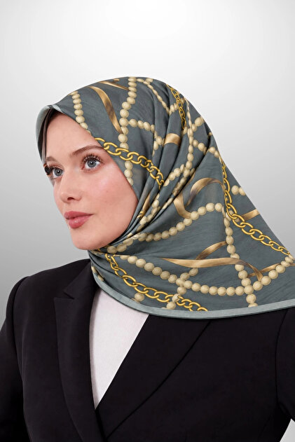 LS2208 Eșarfă din bumbac și mătase cu model 90x90 cm 01-Atrăgător-Bej-Auriu