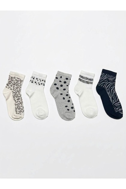 Socks Women's 5-Piece Patterned Half Sock Set - Leopard, Zebra, and Polka Dot Patterned Cotton Socks