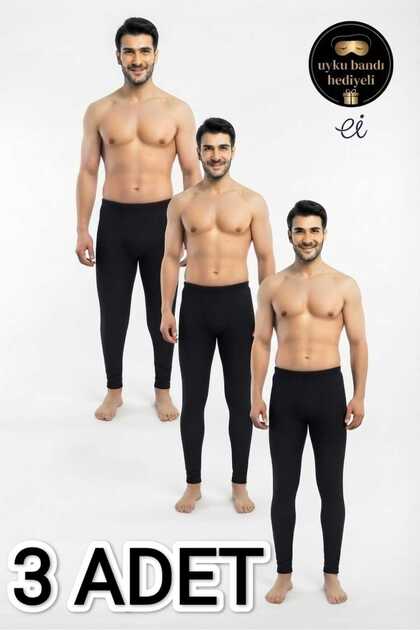 3-Pack Premium Men's Thermal Tights - Fleece Textured Winter Underwear Set - Special Manufacturing Sleeping Band with Gift