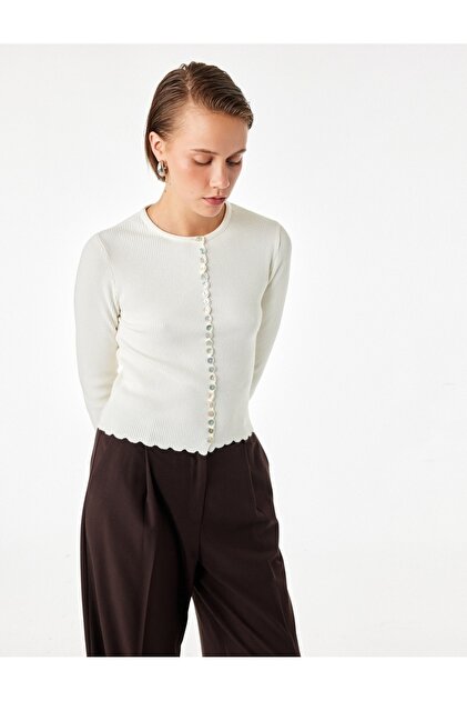Buttoned Crew Neck Long Sleeve Knitwear Cardigan