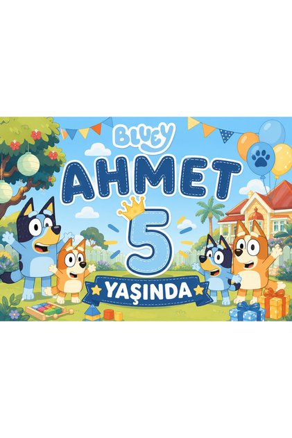 Bluey Temalı Doğum Günü Brandası – Kişiye Özel 5 Yaş Doğum Günü Pankartı Çocuk Parti Dekoru | 100x70 cm Vinil Baskı Bluey'nin renkli dünyasıyla unutulmaz bir doğum günü!