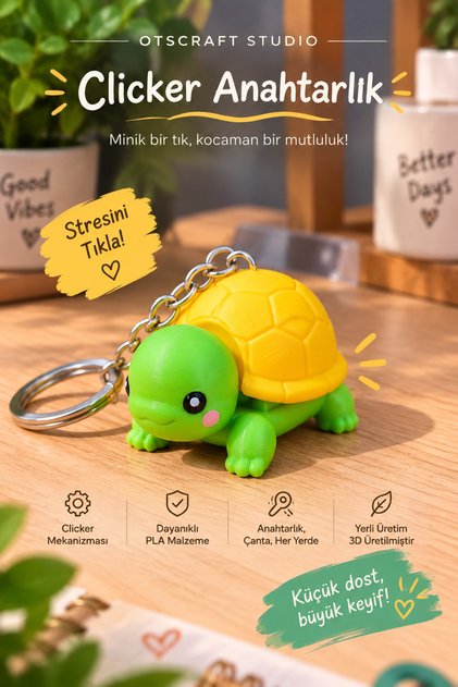 Tospik Turtle Clicker Keychain Bag Ornament Fidget Stress Toy