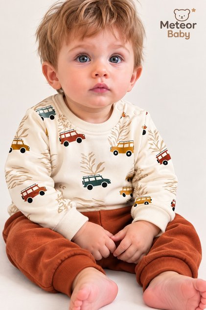 Baby Boy Set with Car Pattern, 2-Piece Top and Bottom Set, Seasonal, 3, 6, 9, 12 Months