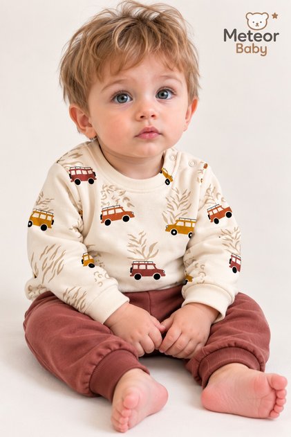 Baby Boy Set with Car Pattern, 2-Piece Top and Bottom Set, Seasonal, 3, 6, 9, 12 Months