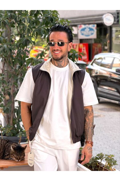 Double-Sided Thin Seasonal Vest Cream-Brown 2357