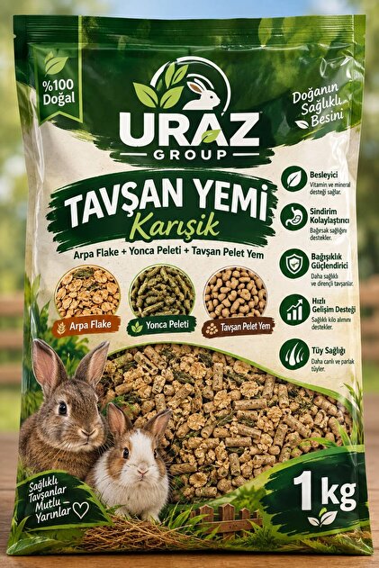 KEMİRGEN LÜKS KARIŞIM (YONCA PELETİ-TAVŞAN PELET YEM-ARPA FLAKE) 1 KG