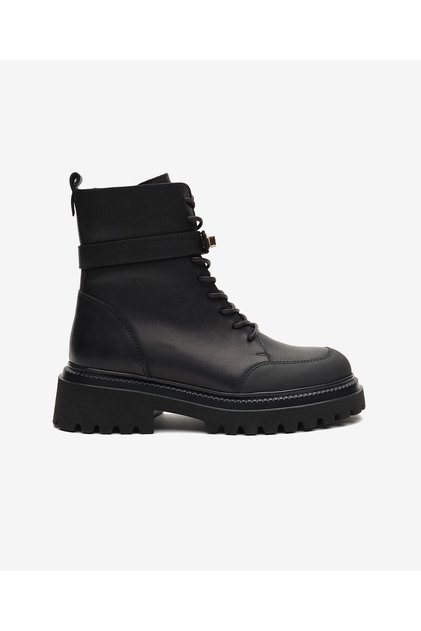Kadın Siyah Hakiki Deri Military Bot 6K2UB36151