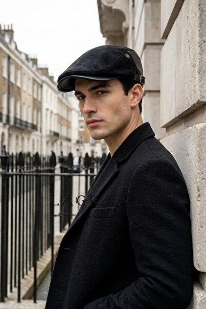 Men's Nubuck Cap Hat with Adjustable Leather Belt