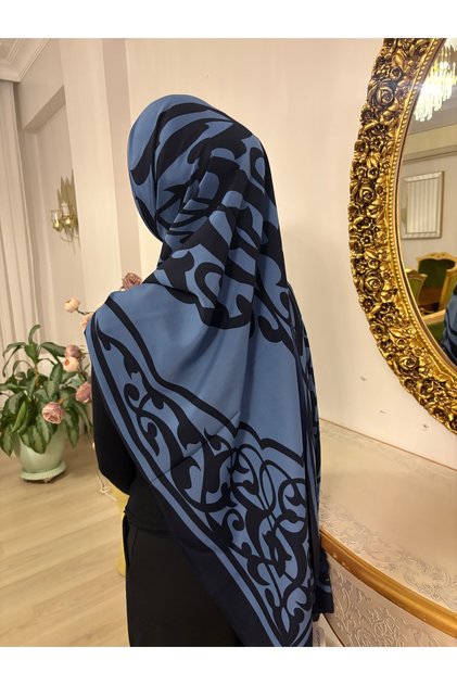 Medine İpeği Desenli Mavi Şal