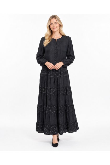 90% Viscose 10% Wool Pleated Polka Dot Layered Dress Measures 140 cm in Length.
