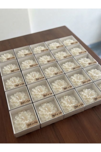Beyaz kutulu Lotus mum 25 adet hediyelik söz nişan isteme kına nikah