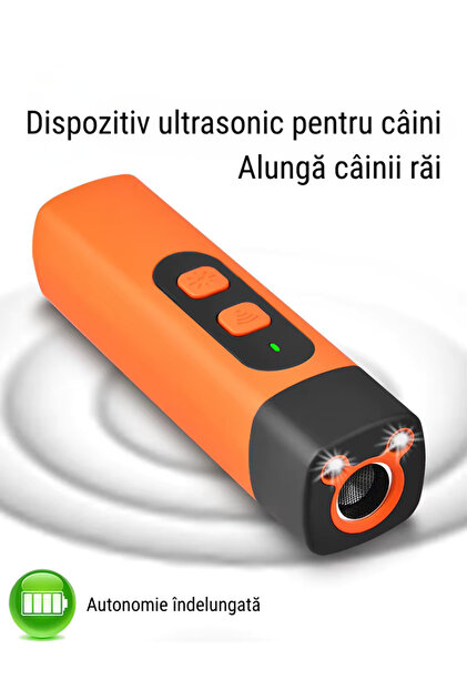 Dispozitiv anti latrat ultrasonic pentru caini, dresaj, 3 tipuri unde ultrasonice, lanterna LED, acumulator 800 mAh, incarcare USB-C