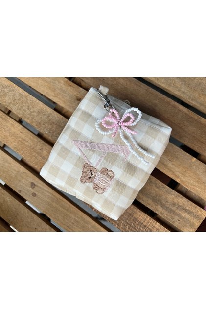 Bear Embroidered Tiny Charmli Organizer Bag (Specify the Letter)