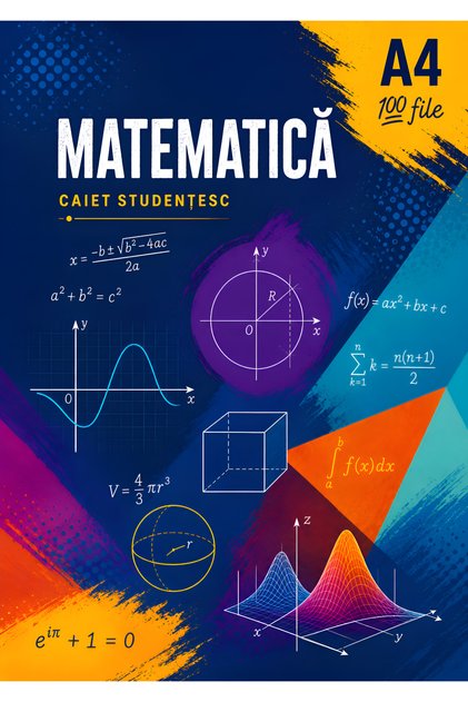 CAIET STUDENTESC DE MATEMATICA 100 FILE (200 PAGINI) A4 COPERTI CARTONATE PRINDERE CU SPIRALE