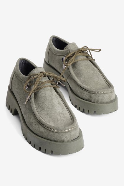 Women's Suede Loafer Lace-Up Thick Sole Arlo Khaki