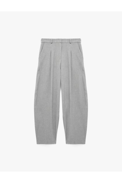 High Waist Pleated Straight-Leg Fabric Trousers with Pockets