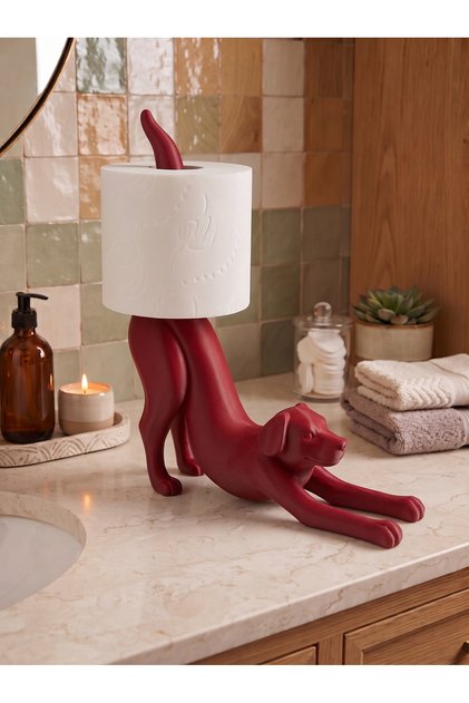Stretching Dog Red Toilet Paper Holder | Decorative Toilet Paper Holder