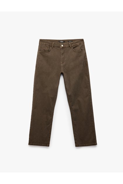 Regular Waist Cotton Tapered Trousers with Pockets