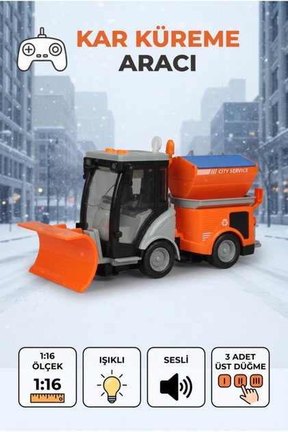 Bucher Snow Plow 1:16 Scale 3-Button Fun Toy Cleaning Vehicle with Lights and Sound