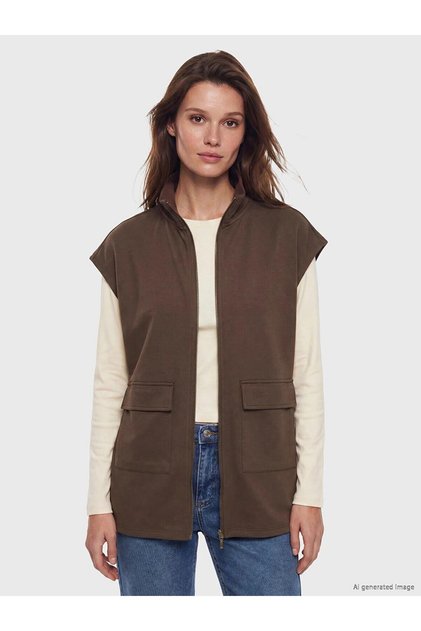 High Collar Oversize Drawstring Women's Vest (S6)