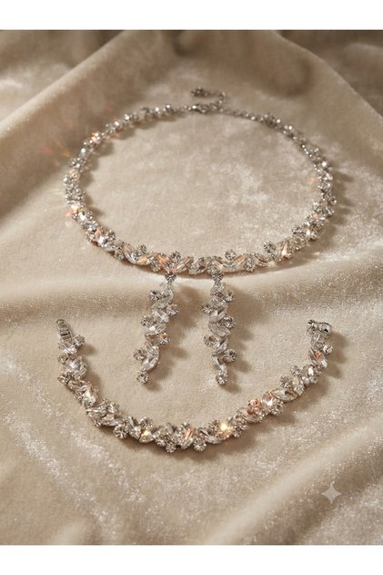 Cross Our Design Necklace Earring Bracelet Set with Gemstones
