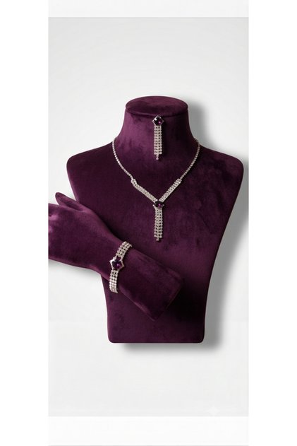 Purple Square Stone Necklace Earring Bracelet Set