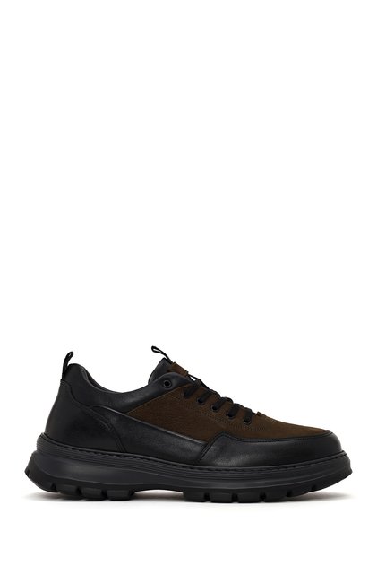 Men's Khaki Lace-Up Thick Soled Leather Casual Shoes Wm780009Dk