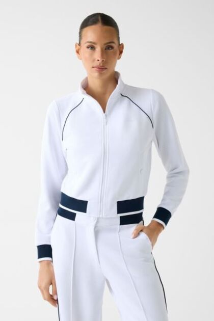 BEYAZ LOGOLU FERMUARLI KADIN SWEATSHIRT
