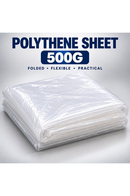 500G Transparent Polythene Sheet, Clear Flexible Plastic Sheeting, Folded Multipurpose Cover Sheet for Furniture, Painting, Storage, Moving & Household Use