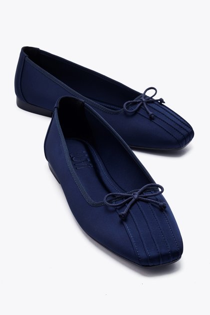 Alia Navy Blue Satin Bow Women's Ballerina Shoes