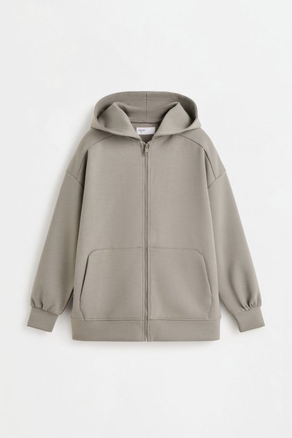 Sentetik kauçuk kumaş efektli fermuarlı oversize sweatshirt