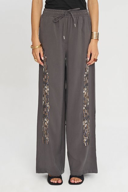 Women's Stylish Wide-Leg Pants with Sequin and Bead Embroidery on the Sides
