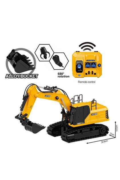 Uzaktan Kumandalı JCB Lisanslı Ekskavatör 3 Başlıklı Metal Kepçeli RC Ekskavatör