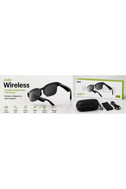Ochelari inteligenți Bluetooth XG89 cu difuzoare integrate, Bluetooth 6.0, apeluri și muzică hands-free, ochelari audio wireless – Negru