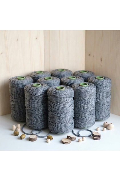 EN-GROS - Sfoară de macrame din bumbac, 5mm, gri închis (10KG)