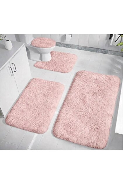 Kaymaz Taban Yıkanabilir Peluş Post 4’lü Banyo Halı Paspası 60x100 Cm 50x80 Cm
