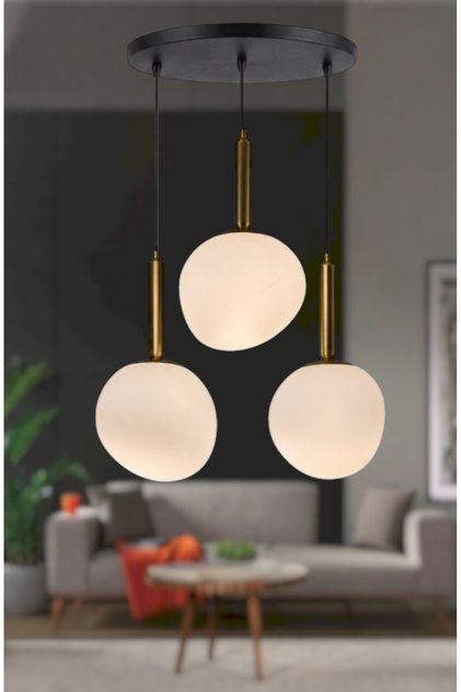 Lia 3'lü Modern Sarkıt Siyah Yumurta Cam Avize Salon , mutfak, Cocuk, Yatak ,Odası Avizesi