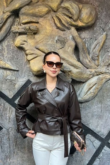 Belted Faux Leather Short Jacket Sun523
