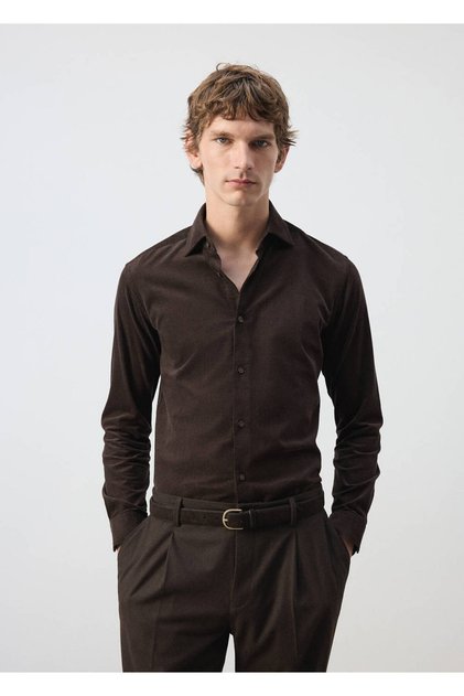 Slim fit mikro kadife gömlek