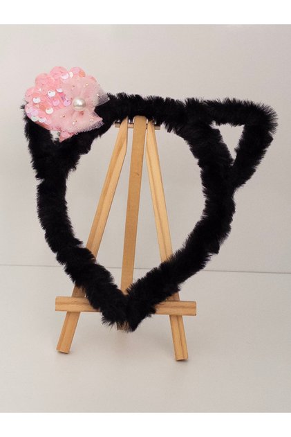 Pink Sequined Oyster Plush Girl's Crown with Cat Ears