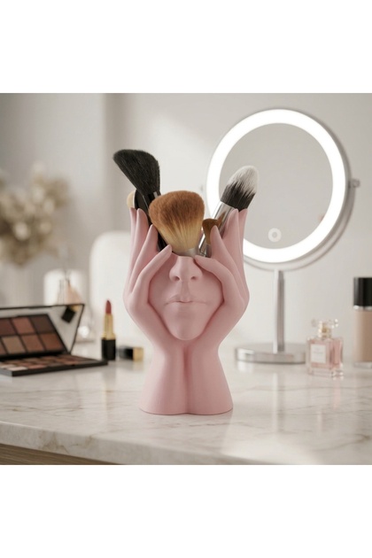 Facial Design Aesthetic Makeup Brush Holder Organizer, Tabletop Pen Holder and Bathroom Organizer Stand