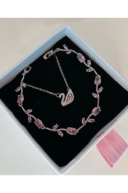 Pembe Kuğu Kolye ve Lale Bileklik