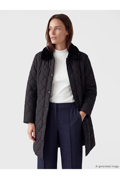 Black fur collar quilted women's puffer jacket