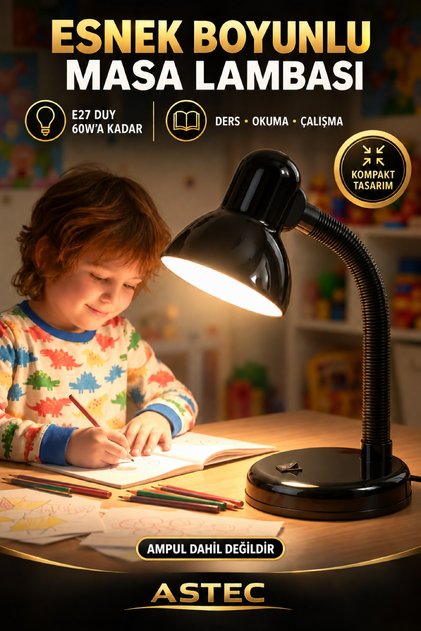 Esnek Yön Ayarlı Modern Ofis/Çalışma Masası Siyah Masa Lambası E27 Duylu Spiral Kaliteli
