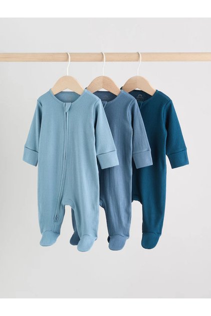 100% Cotton Blue Colored Plain Ribbed Reversible Zippered 3-Piece Jumpsuit Set Alyan3308