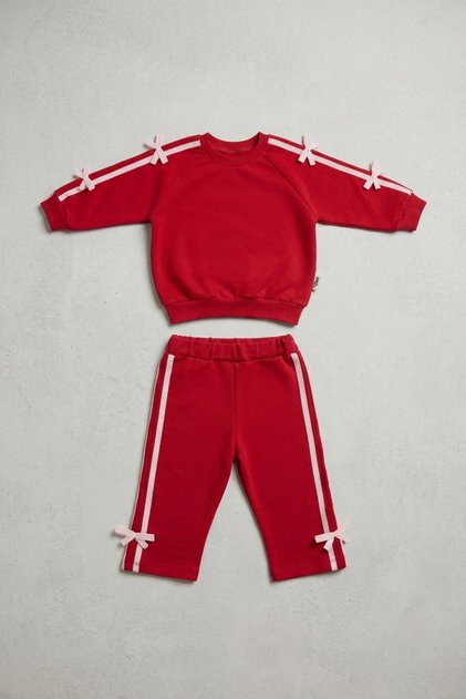 Baby Girl Bow Detailed Striped Tracksuit Set