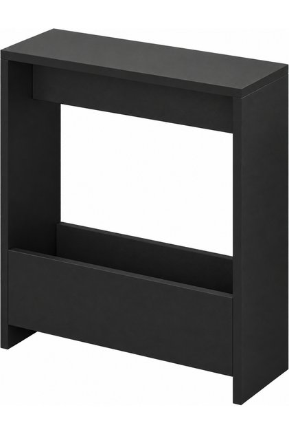 Slim Side Table with Magazine Rack, 55 x 20 x 60 cm, black Wood Finish, Living Room or Bedroom